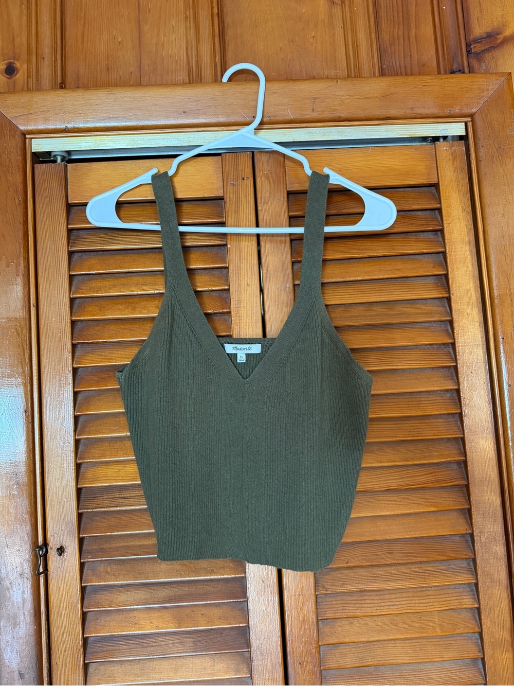 Madewell Olive Green Ribbed V-Neck Sweater Tank XL